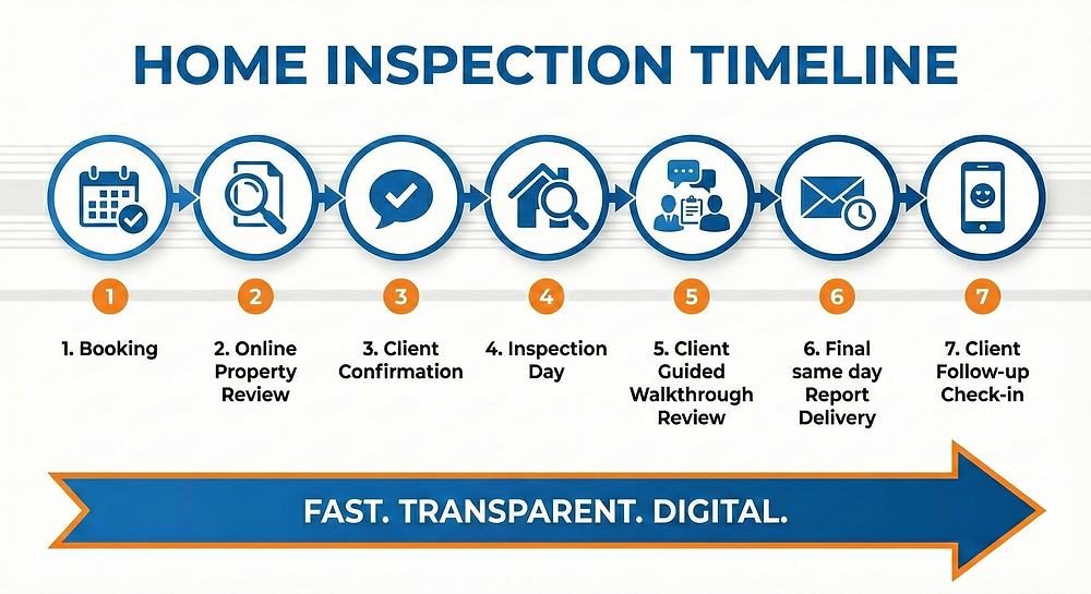 Home inspection process timeline from scheduling to same-day report delivery