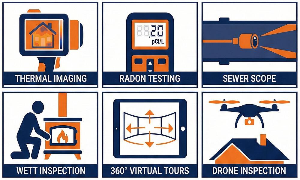 Specialty home inspection equipment including thermal camera and radon testing device