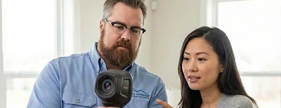 RHI certified home inspector using thermal camera during New Brunswick home inspection