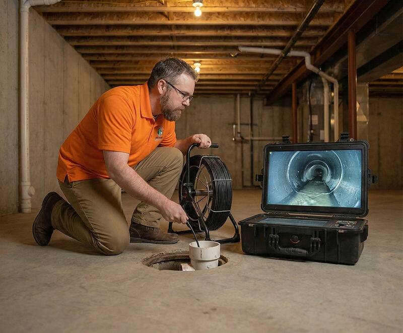 Home inspector conducting a sewer scope