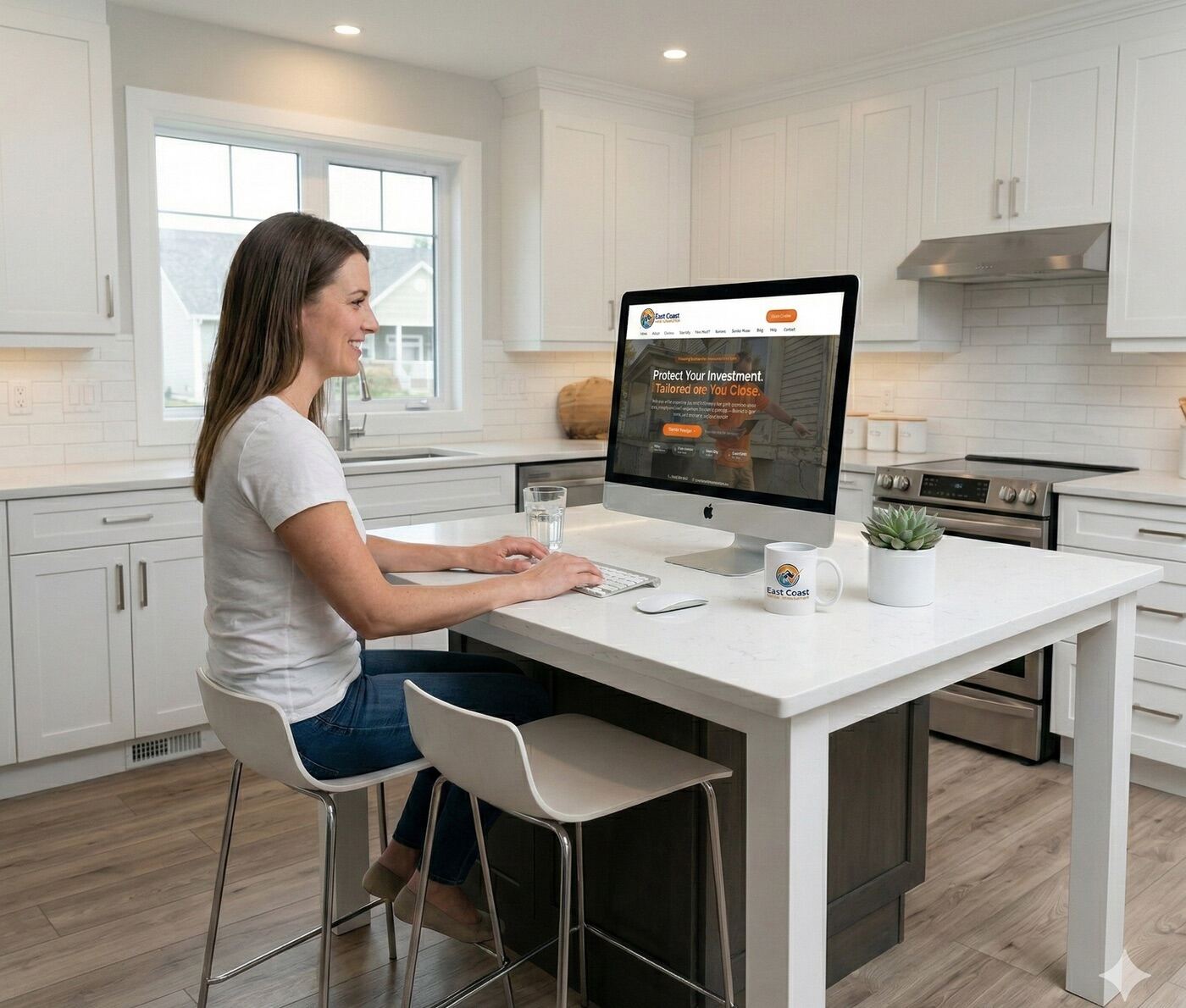 Client searching online for the right home inspection package on a desktop computer