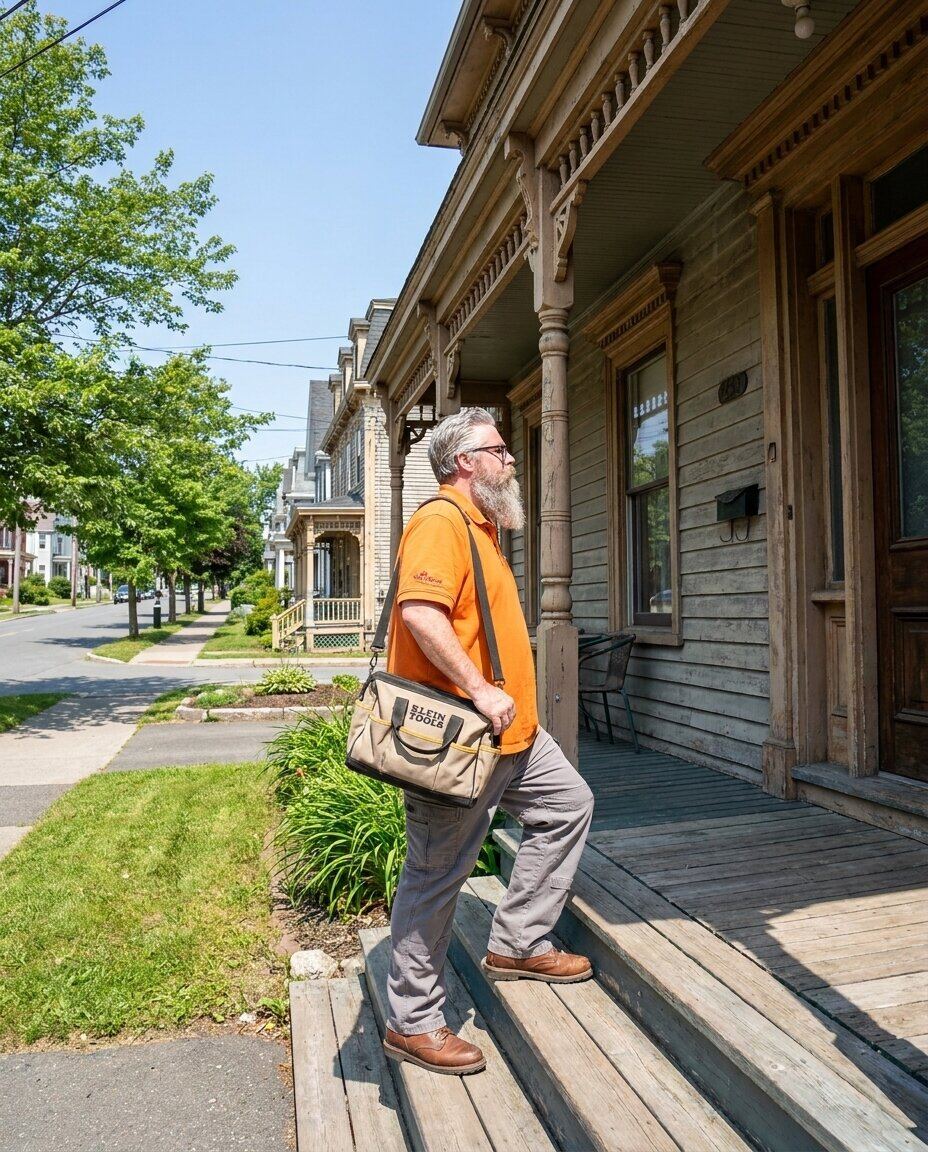 Jonathan Gogan of East Coast Home Inspection conducting an inspection at an older heritage home in Uptown Saint John